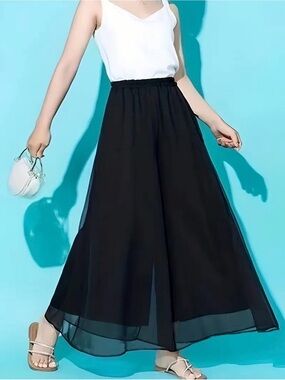 Women's Black Elegant Chiffon wide leg pant